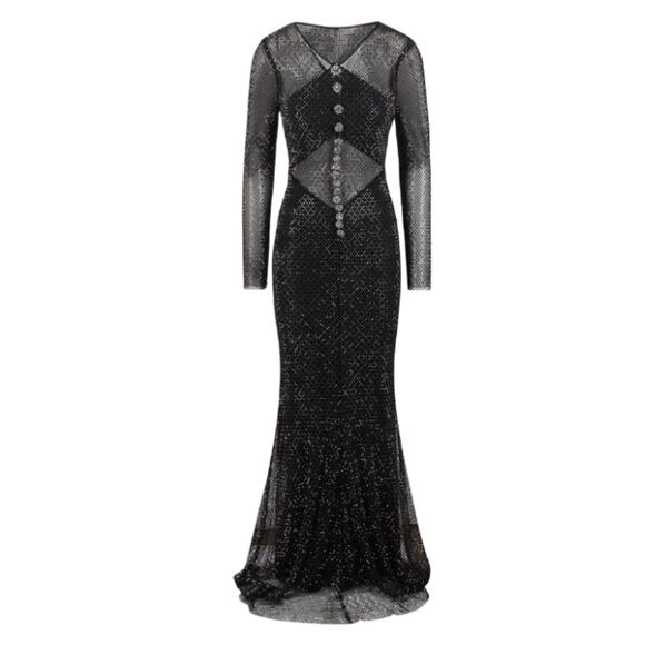 Self-Portrait Rhinestone Fishnet Crossover Maxi Dress 6 - Picture 3 of 7